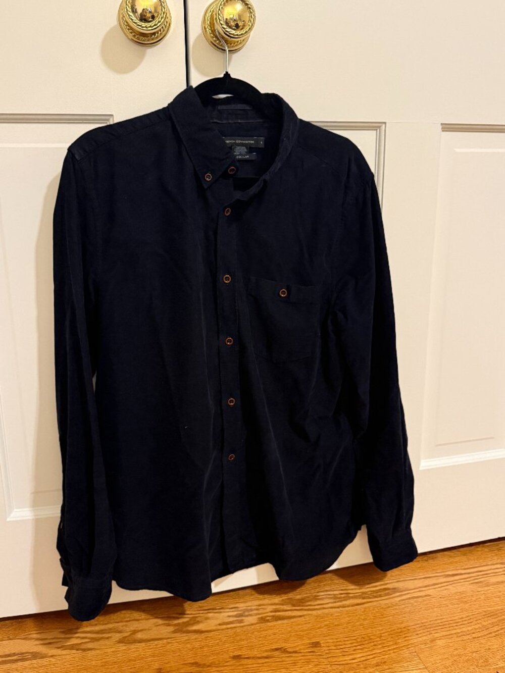 French Connection Men's Black Corduroy Button Down Shirt Size L Regular